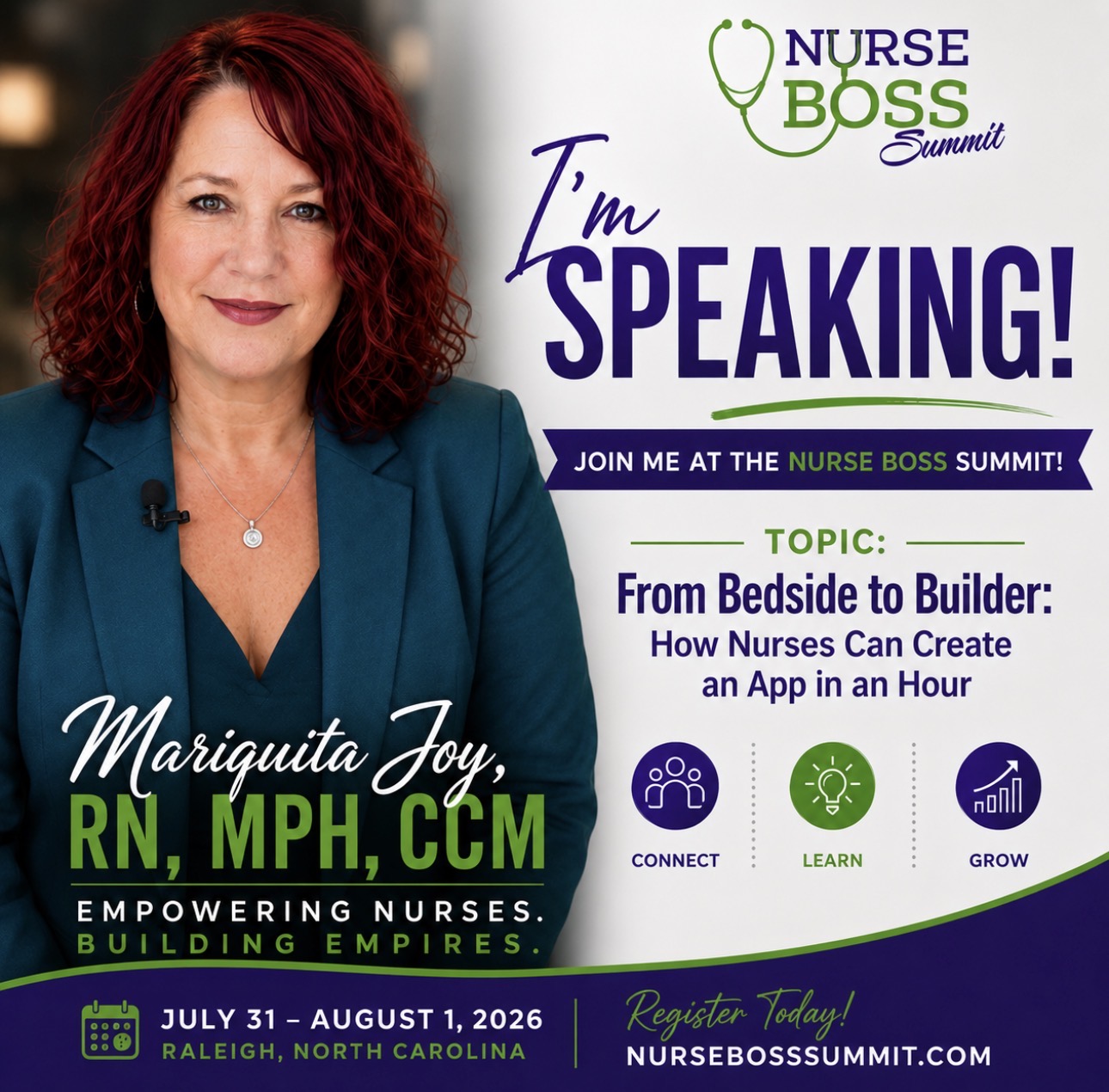 Mariquita Joy The Ladybug — Nurse Boss Summit 2026 keynote speaker Mariquita Joy speaking at Nurse Boss Summit 2026 — From Bedside to Builder keynote in Raleigh, North Carolina